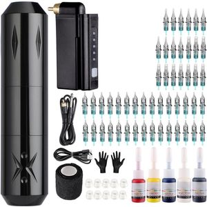 DailySupplies® Tattoo Machine met Accessoires - Tattoo kit Draadloos - Complete Set - Zwart