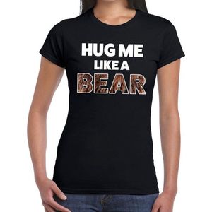 Hug me like a bear tekst t-shirt zwart voor dames L