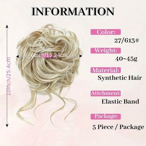 Zwarte elegante, rommelige haarelastiek voor dames met elastiek, grote haarelastiek, golvende, natuurlijke, synthetische haarelastiek, haarextensies voor dames, veelzijdige, dagelijkse kledij