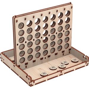 Mr. Playwood Game 4 in a Row - 3D houten puzzel - Bouwpakket hout - DIY - Knutselen - Miniatuur - 76 onderdelen