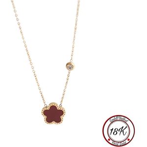 RVS Klaver Ketting | 18k Goldplated | 45+7 | Rood | Geluk | Klavertje vier | Dames Cadeau | Soraro | Chain | Dames Ketting | Moederdag | Moederdag cadeau