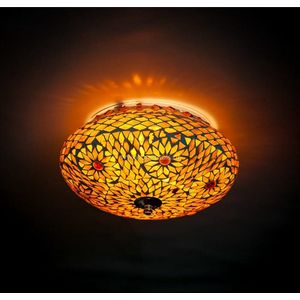 Oosterse mozaïek plafondlamp Turkish Design | 2 lichts | beige / bruin | glas / metaal | Ø 25 cm | eetkamer / woonkamer / slaapkamer | sfeervol / traditioneel / modern design