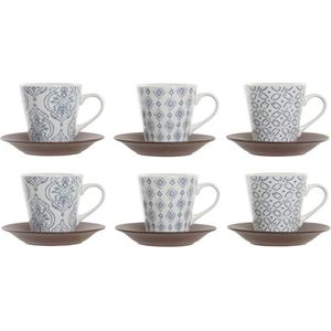 Set van koffiekopjes DKD Home Decor Blauw Bruin Keramiek (150 ml)
