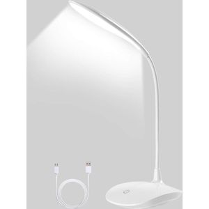 Oogbescherming Dimbare LED Bureaulamp - Flexibele Leeslamp met USB-voeding voor Slaapkamer Kantoor Studeerkamer - Wit