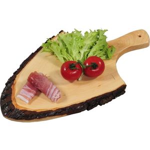 Serveerplank met Handvat Boom Schors, Materiaal: Elzenhout | Voor Tapas, Kaas enz. | Serveer plank / Kaasplank / Tapas plank | Afm. 30-35 x 18 x 2 cm.