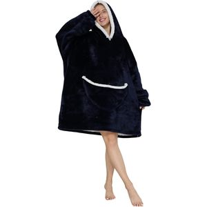 Oversized hoodie-deken met mouwen - voor dames en heren - sherpa - behaaglijke dekentrui - XXL dekenhoodie - knuffelhoodie - donkergrijs