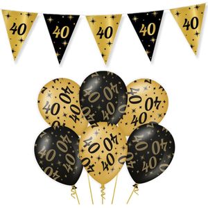 40 Jaar Verjaardag Decoratie Versiering - Feest Versiering - Vlaggenlijn - Ballonnen - Man & Vrouw - Zwart en Goud