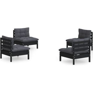 vidaXL Loungeset - Grenenhout met Antraciet Kussens Loungeset - Tuinlounge - Lounge Stoel - Buis Meubel - Houten Loungestoel