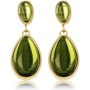 My Bendel - Gouden oorbellen met een druppelvormige groene steen - Gouden oorbellen met een druppelvormige groene steen - Met luxe cadeauverpakking