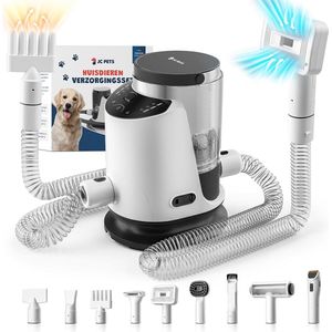 JC Pets Professionele 15-Delige Hondentondeuse – Hondenföhn – Zuigen, Trimmen & Föhnen - Dierentrimmer voor Katten & Honden – Waterblazer – Haarverwijderaar voor Huisdieren – Stofzuiger voor Dierenharen – 3L Opvangbak – Fluisterstil – Complete Set