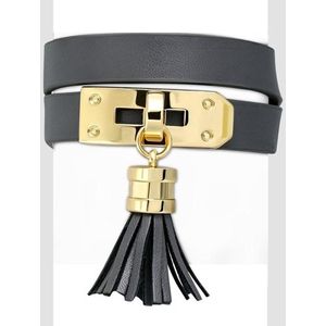 Montebello Armband Sassie Grey - PU Leer - Kwastje - 13mm - 19cm