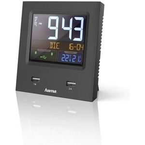 Digitale wekker met dubbele USB-oplaadfunctie, snelheidsalarm, 2 wektijden, binnentemperatuur en luchtvochtigheid