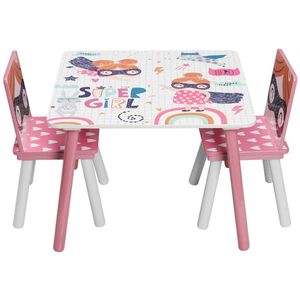 Kindertafel - Set met 2 Stoelen - Kinderbureau - Roze - Meisjes