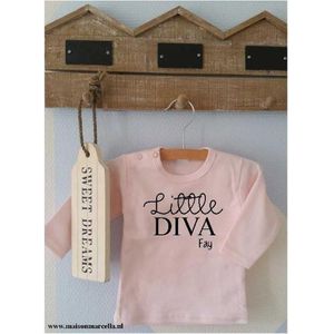 Shirtje roze Little Diva met naam | Lange of korte mouw | lichtroze| maat 56-110