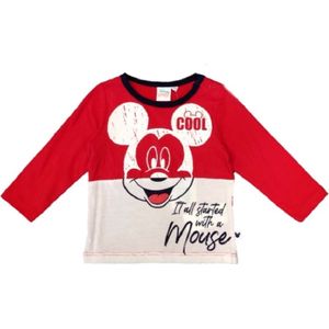 Mickey Mouse - baby-peuter . kraamcadeau - babyshower - rood/wit - shirt lange mouwen - maat 68