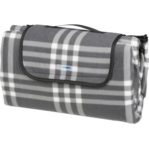Grijs-wit geruit waterdicht picknickkleed 200 x 200 cm opvouwbaar buitenkleed geïsoleerd met handvat.