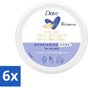 6 x Dove Body Love Bodycrème - One Cream Rich - 250 ml - Bodycrème - Hydraterende Crème - Droge Huid - Ceramide - Huidbarrière