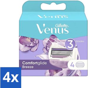 4 x Gillette - Venus Comfortglide Breeze - Hydraterend en soepel - 4 Navulscheermesjes - Scheermesjes - Scheermes - Venus Breeze - Scheergel - Hydraterend Scheermes