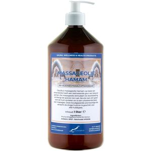 Massageolie Hamam 1 liter met witte pomp - amber fles - 100% natuurlijk - biologisch en koud geperst