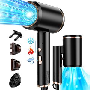 ibettertec - Fohn - Haardroger Ionen - Vouwbare - 2400 W - met 3 stylingmondstukken en 6 temperatuurinstellingen - opvouwbare haardroger - Zwart