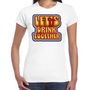 Bellatio Decorations Koningsdag shirt voor dames - let's drink together - wit - feestkleding L