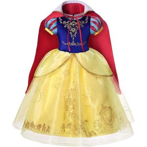 Prinses - Sneeuwwit jurk incl. cape en haarband(3 delig) - Prinsessenjurk - Verkleedkleding - Goud - Maat 110/116 (4/5 jaar)