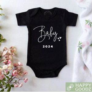Baby Romper 2024 Zwart – Zwangerschapsaankondiging - Kraamcadeau | 100% katoen | Baby geboren in 2024 - Maat: newborn/50 - Zwangerschap cadeau