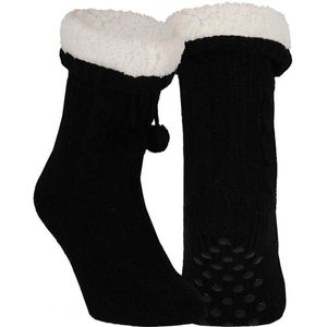 Apollo Huissloffen - kinderen - gebreid - slofsokken - zwart - one size maat 36/41 - fleece
