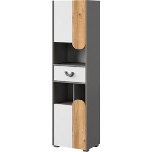 Boekenkast - Kast met planken en lade - Kledingkast met planken - ABS rand - 80 cm - Nash Oak/Brilliant White/Grafiet