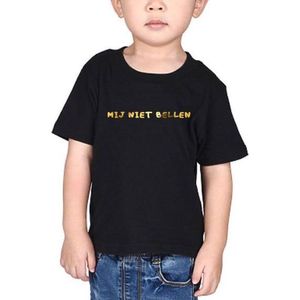 T-shirt voor kinderen met opdruk “Mij niet bellen” | zwart t-shirt | opdruk goud | T-shirt met tekst
