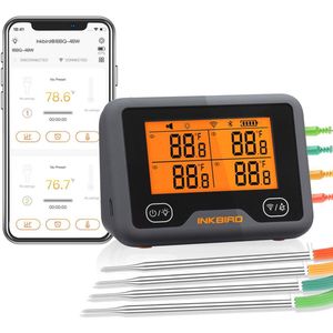 Oplaadbare Draadloze BBQ Thermometer met Wi-Fi en Bluetooth - 4 Probes voor Roker en Oven