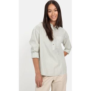 camel active - Gestreepte Blouse - Beige-lichtgroen - Puur Katoen