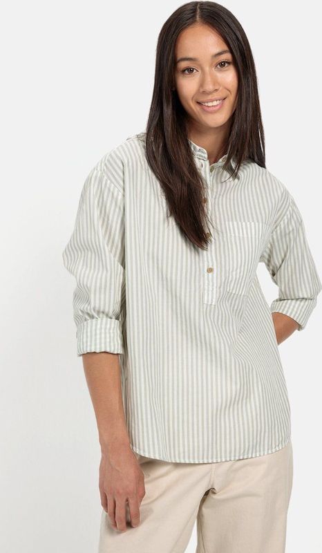 camel active - Gestreepte Blouse - Beige-lichtgroen - Puur Katoen