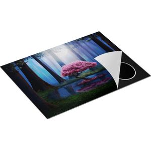 Chefcare Inductie Beschermer Roze Boom op een Vijver in de Nacht - 70x55 cm - Afdekplaat Inductie - Kookplaat Beschermer - Inductie Mat