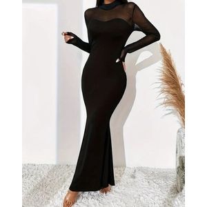Sexy elegant jurk corrigerende zwarte maxi mesh feest kerst lichte stretch jurk speciale gelegenheidsjurk maat XL