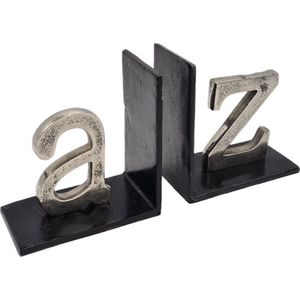 Deco4yourhome® - Boekensteun - A/Z - Alfabet - Zwart - Zilver - Old Metal - Black