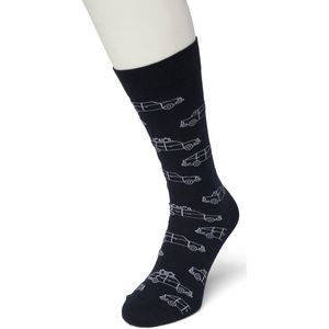 Bonnie Doon Heren Sokken met Auto Print maat 40/46 Donker Blauw - Thema Sokken - Auto's - Cadeau Sokken - Word je Happy en vrolijk van - Zacht Katoen met Gladde Teennaad - Comfortabel - Perfect Cadeau - Black Iris - BT992104.134