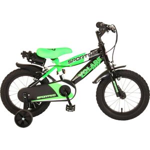 Volare Sportivo Kinderfiets - Jongens - 14 inch - Neon Groen Zwart - Twee Handremmen - 95% afgemonteerd