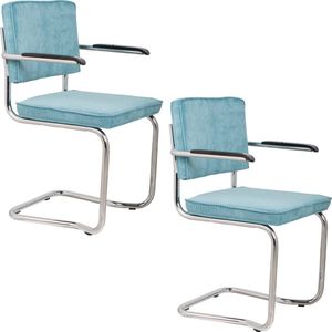 Zuiver Ridge Rib Kink Eetkamerstoelen met armleuning Blauw - Set van 2