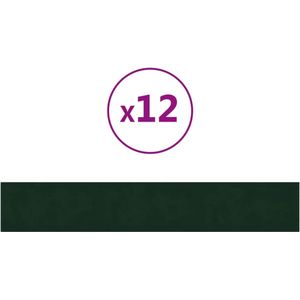 vidaXL - Wandpanelen - 12 - st - 1,62 - m² - 90x15 - cm - fluweel - donkergroen