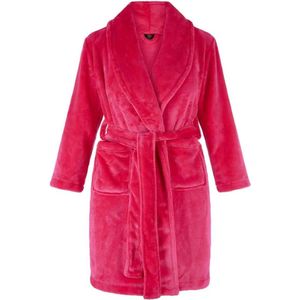 Roze kinderbadjas - fleece - sjaalkraag - badrock - maat (M) 122-128