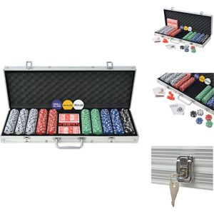 vidaXL Pokerset - Casino dobbelstenen - kaartendecks - buttons en 500 chips - 55.5 x 20.5 x 6.7 cm - Pokerset