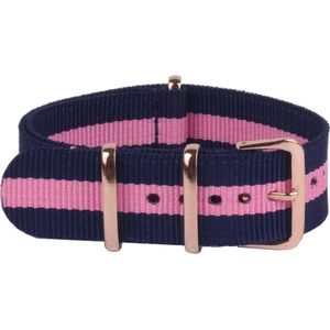 Premium Navy Blue Pink - Nato strap 20mm - Stripe - Horlogeband Blauw Roze