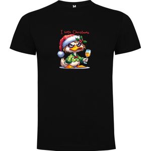 Zwart T-Shirt met “I Hate Christmas - Kerst“ Print Full Color Maat L
