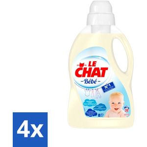 4 x Le Chat Vloeibaar Wasmiddel Bébé 32 Wasbeurten 1440 ml - Babywasmiddel - Hypoallergeen - Babyvlekken - Wasmiddel Voor Baby's - Babywas
