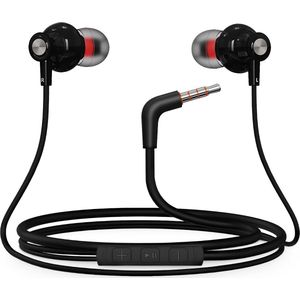 Gaming Oortjes met draad - Haakse 3,5mm Jack Aansluiting - In Ear Oordopjes met microfoon - Ingebouwde afstandsbediening - Zwart