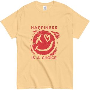 T Shirt met Tekst: Gelukkig Zijn Is Een Keuze- Positieve Quote Shirt Dames en Heren - Geel - XL
