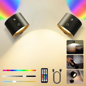 Draadloze led-wandlamp voor binnen met afstandsbediening - draadloos bedlampje met 3 kleurmodi - 360 graden draaibaar - dimbaar - voor slaapkamer [Energieklasse D]
