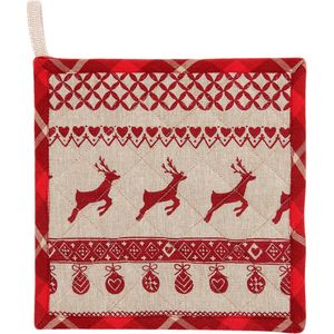 Clayre & Eef Pannenlap 20x20 cm Rood Beige Katoen Vierkant Kerst Afgiet Pannenlap