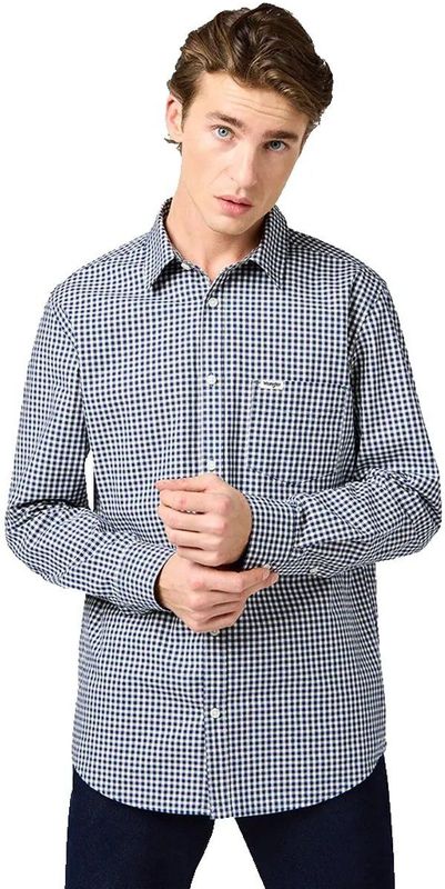 Wrangler 1 Pkt Overhemd Met Lange Mouwen Blauw 4XL Man